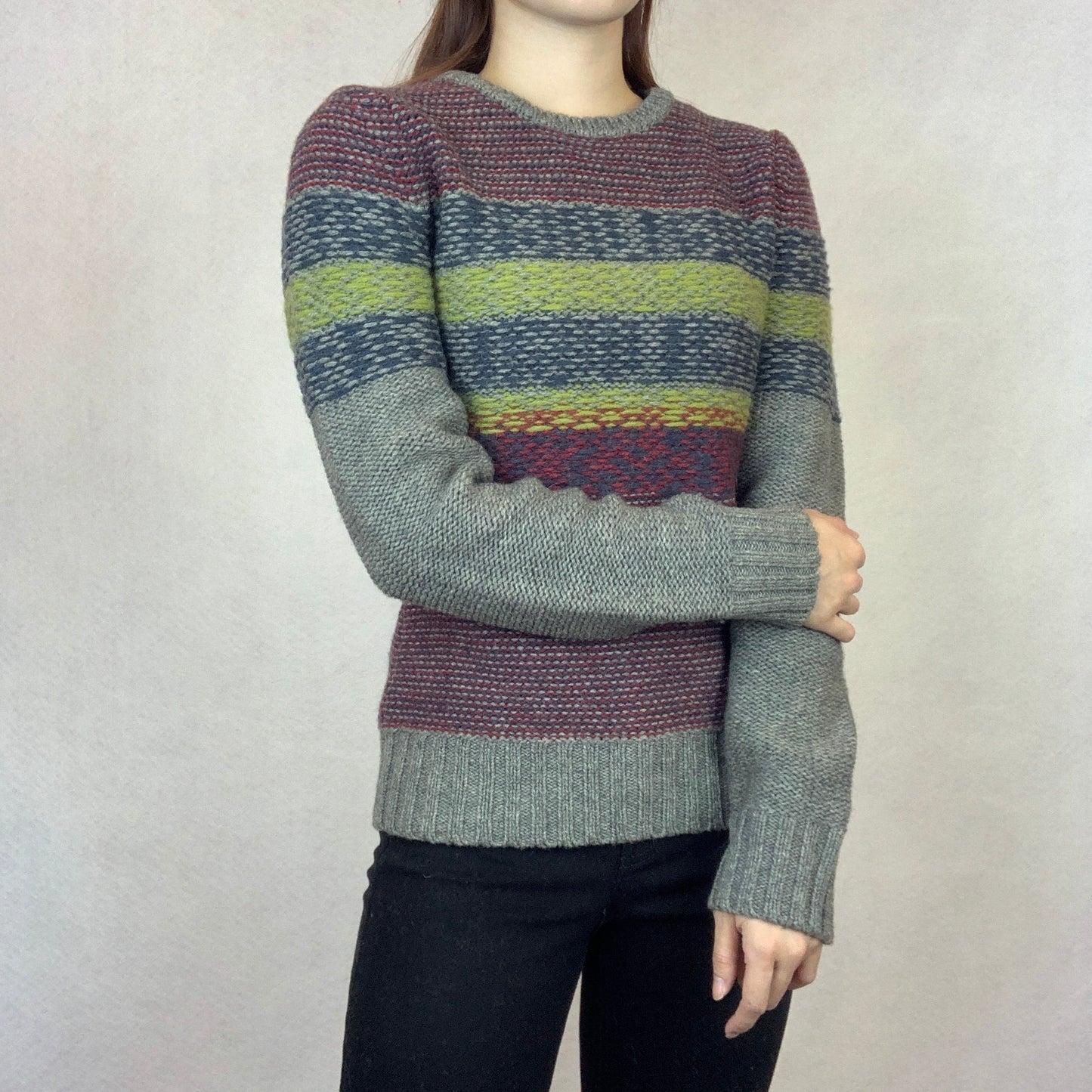 Grey and Red Lambswool Sweater