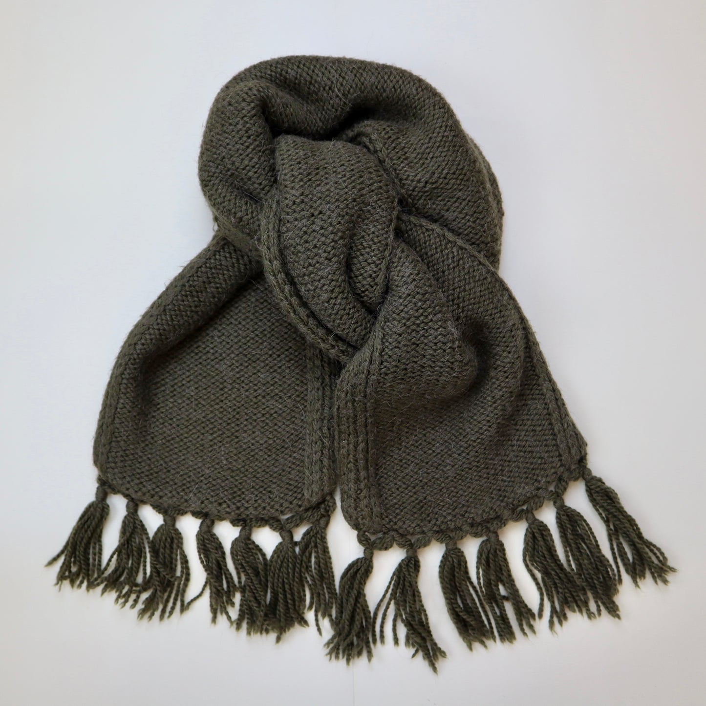 Alpaca Wool Dark Green Fringed Scarf