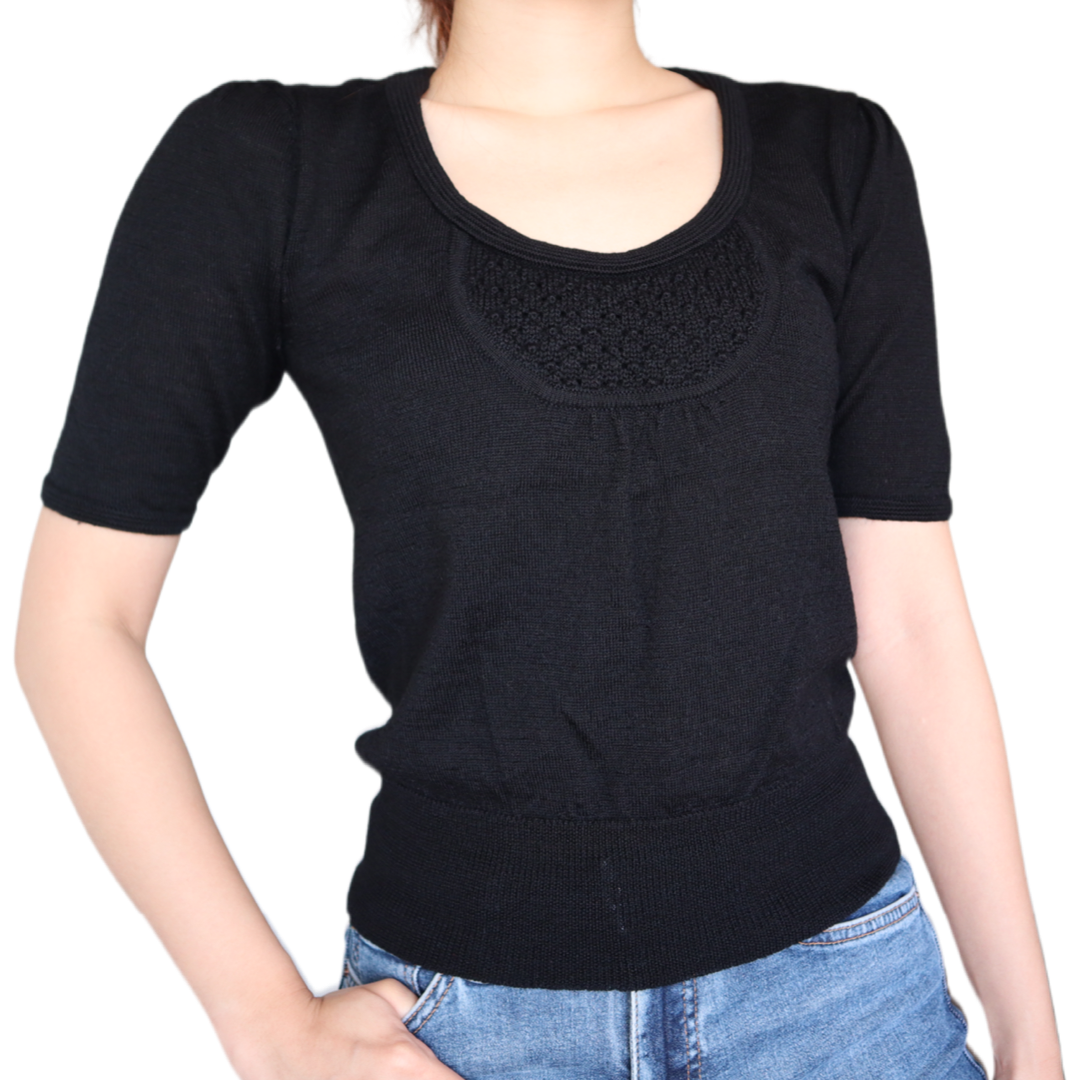 Round-Neck Popcorn-Stitched Top