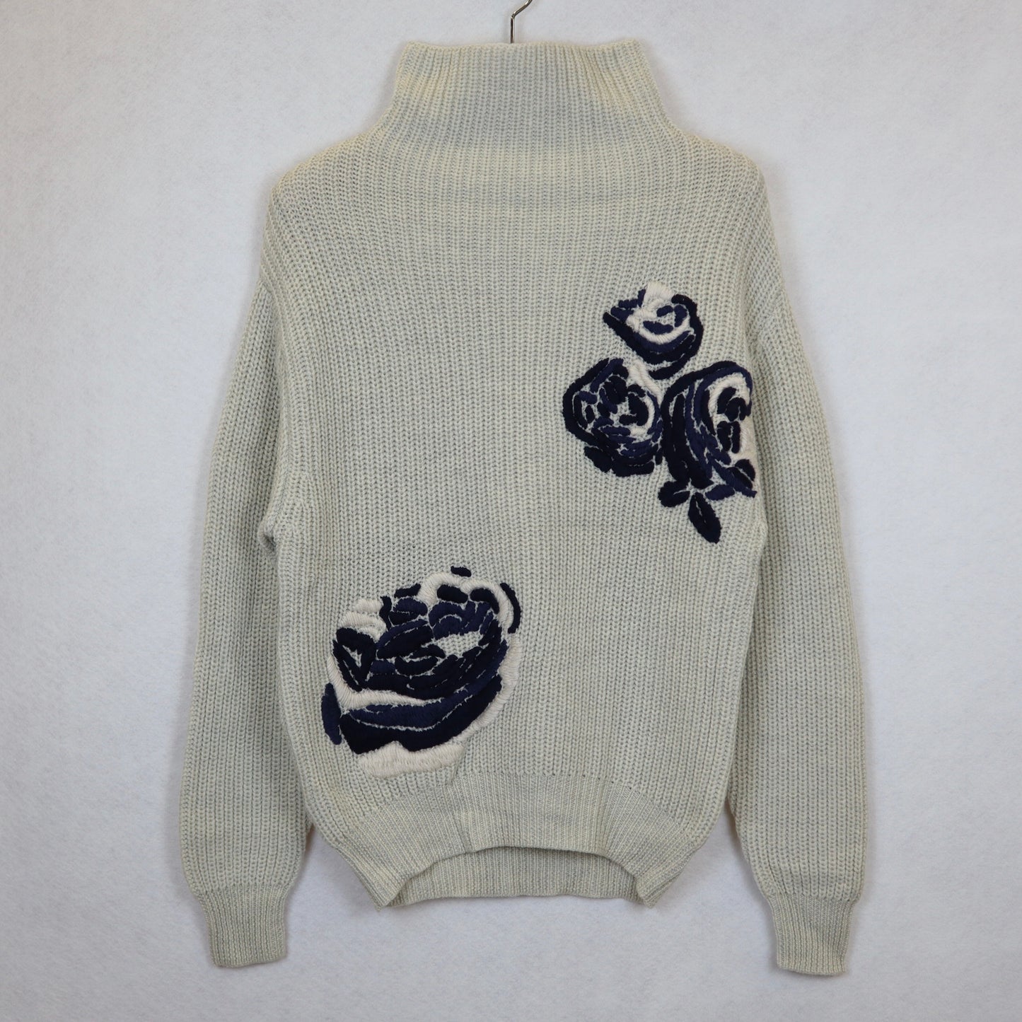 Turtle-neck Oversized Sweater with Peonies Pattern