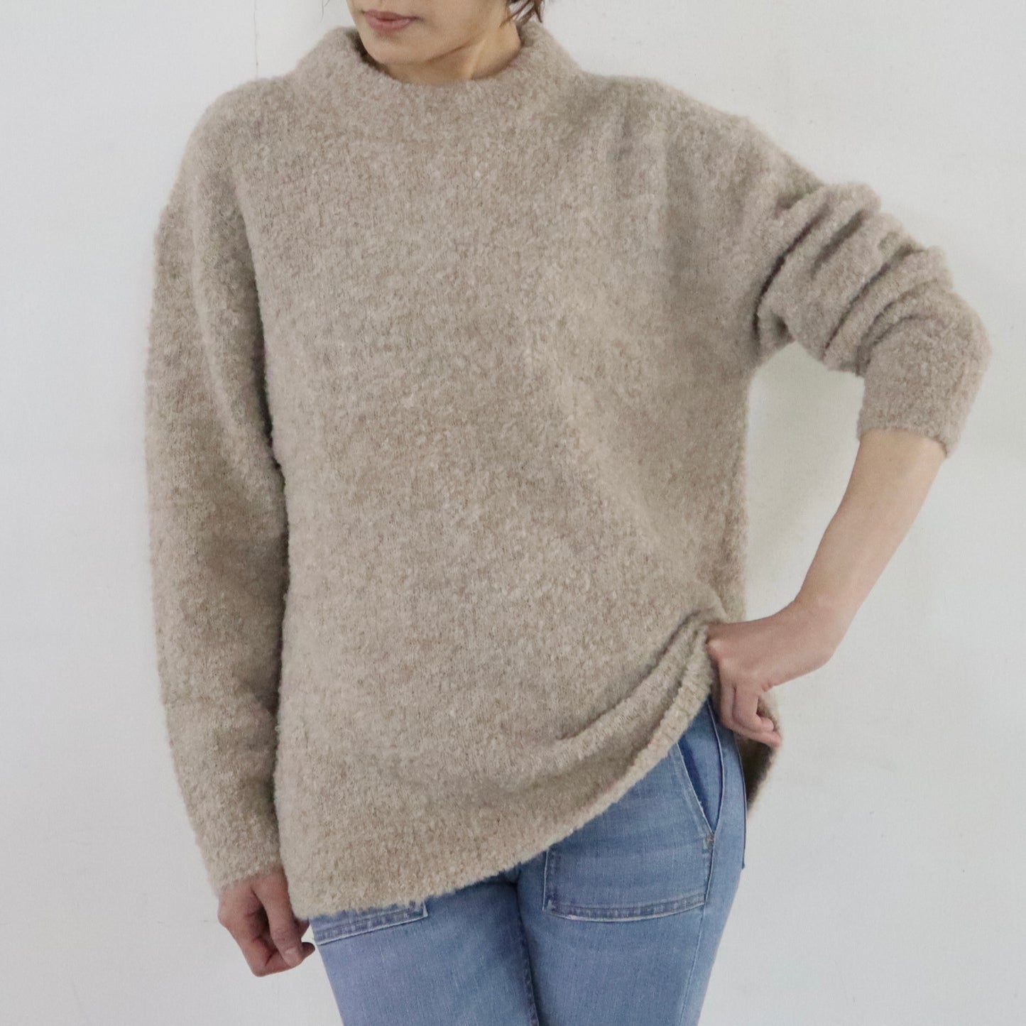 Beige Turtle-neck Alpaca Wool Sweater