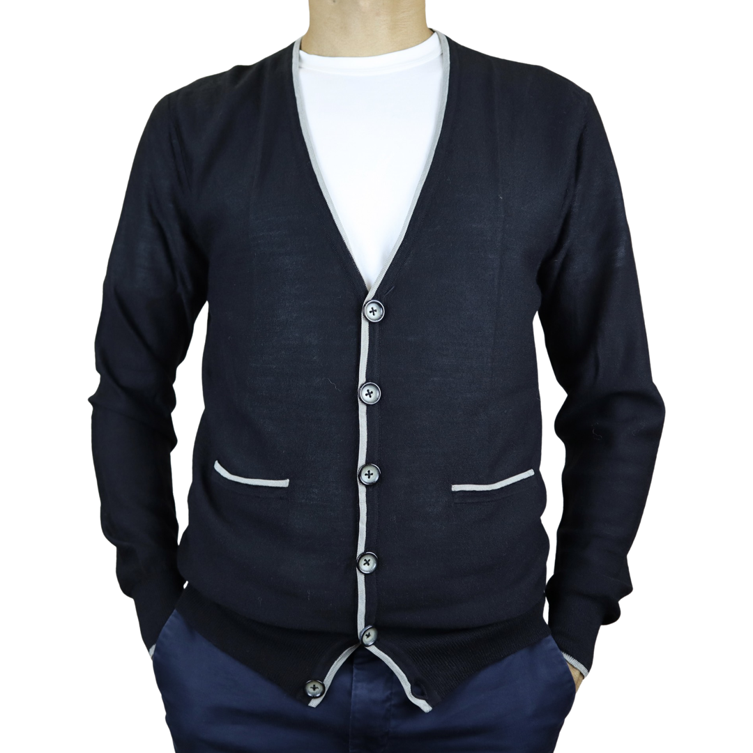 Grey Striped Edge Wool Cardigan