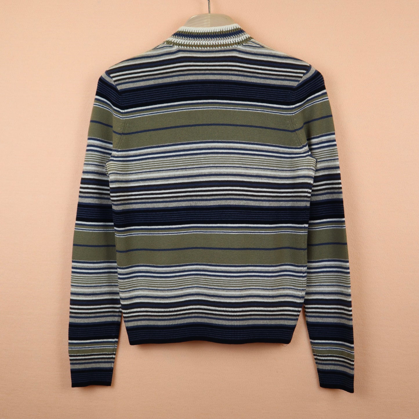 Olive Green Striped Wool Cardigan