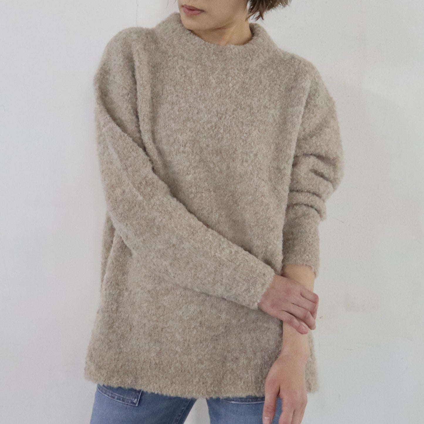 Beige Turtle-neck Alpaca Wool Sweater