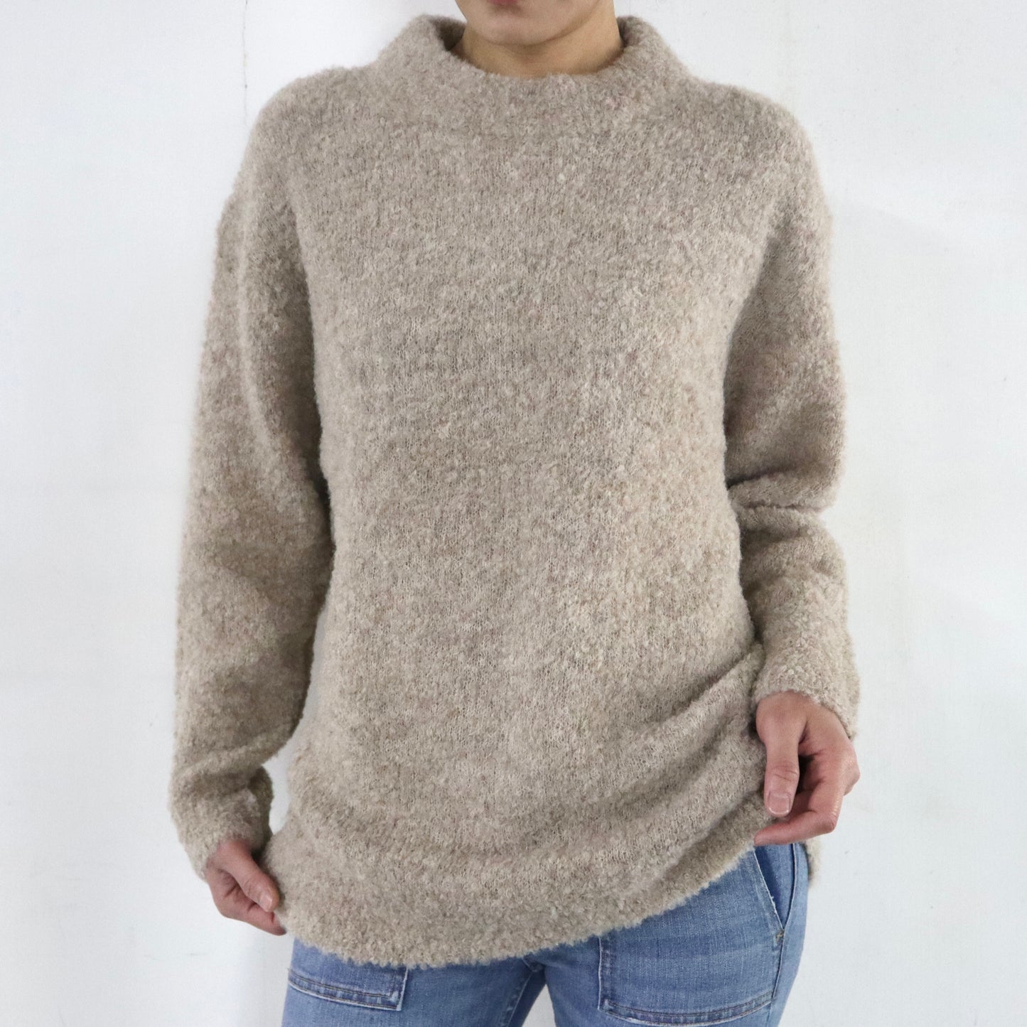 Beige Turtle-neck Alpaca Wool Sweater