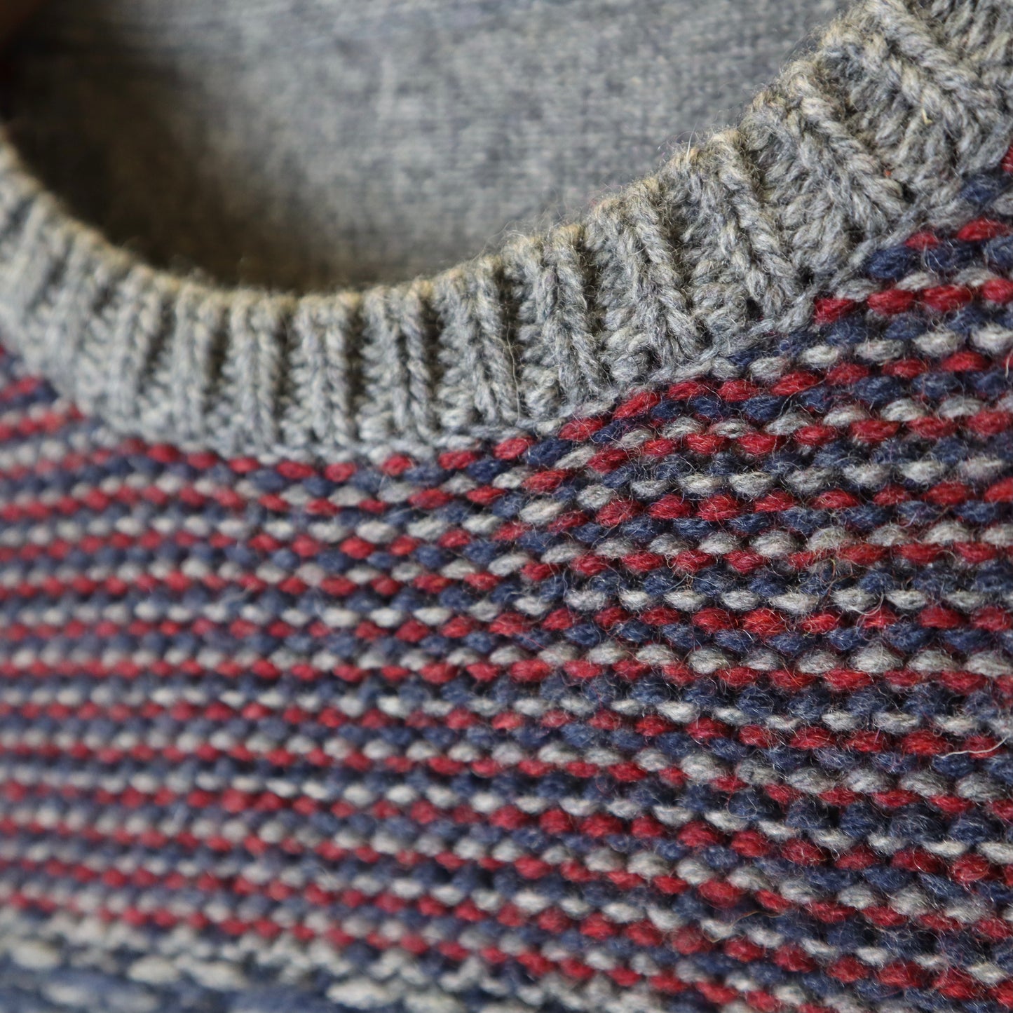 Grey and Red Lambswool Sweater