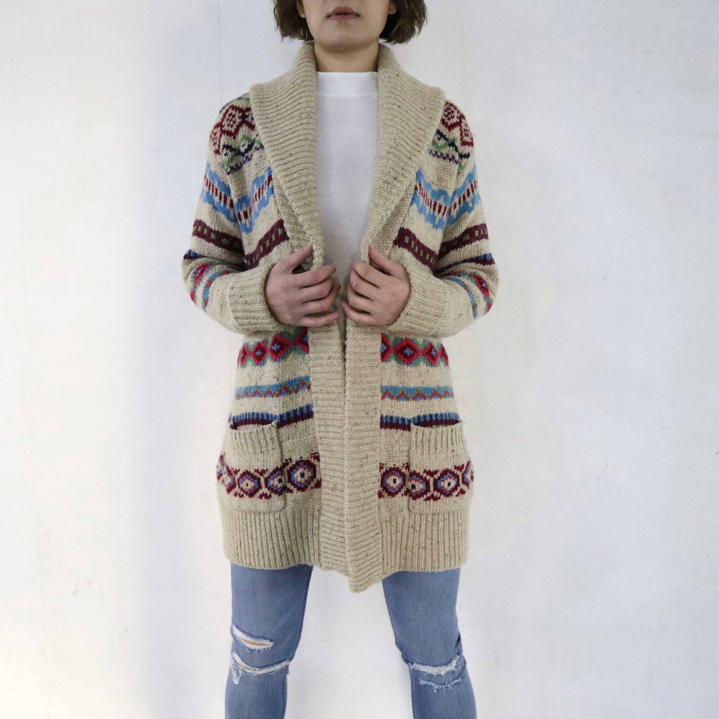 Beige Wool Belted Cardigan