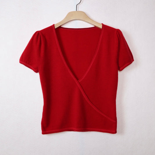 Deep V-Neck Wool Red Top