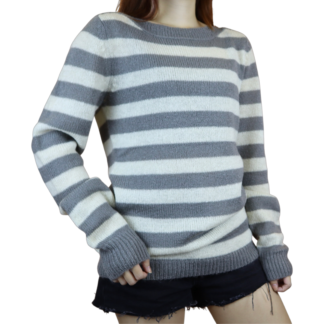 Mohair Grey and White Striped Sweater