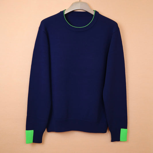 Navy Blue Sweater with Neon Green