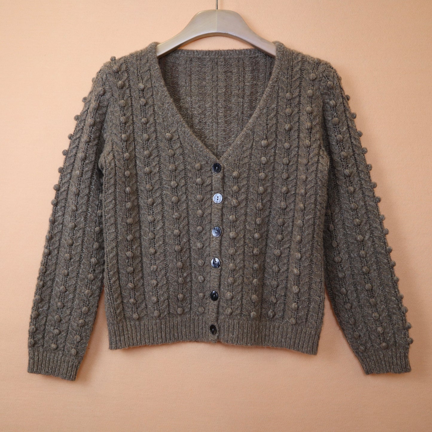 Brown Cardigan with Popcorn-Stitching