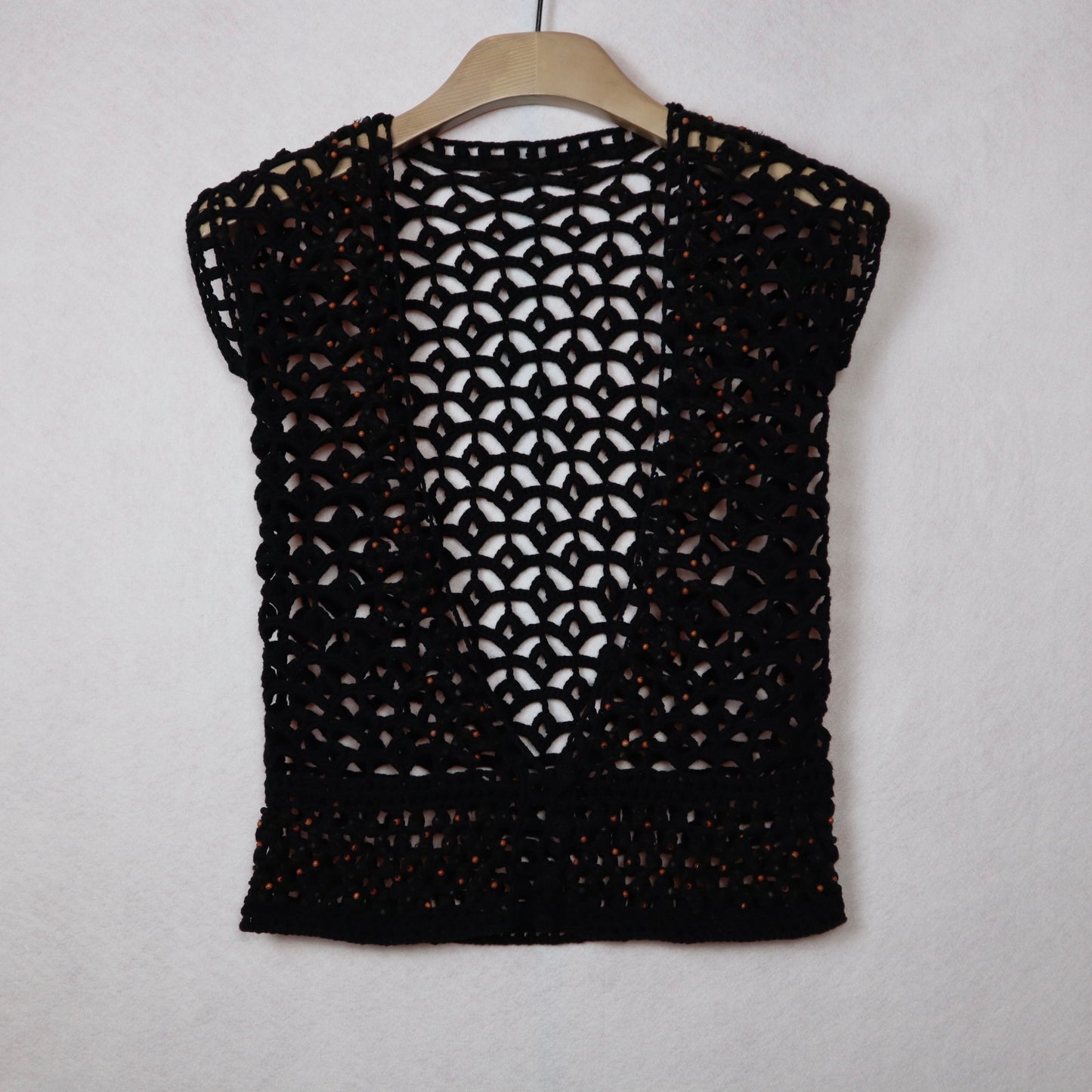 Crochet Cardigan with Black and Orange Beads