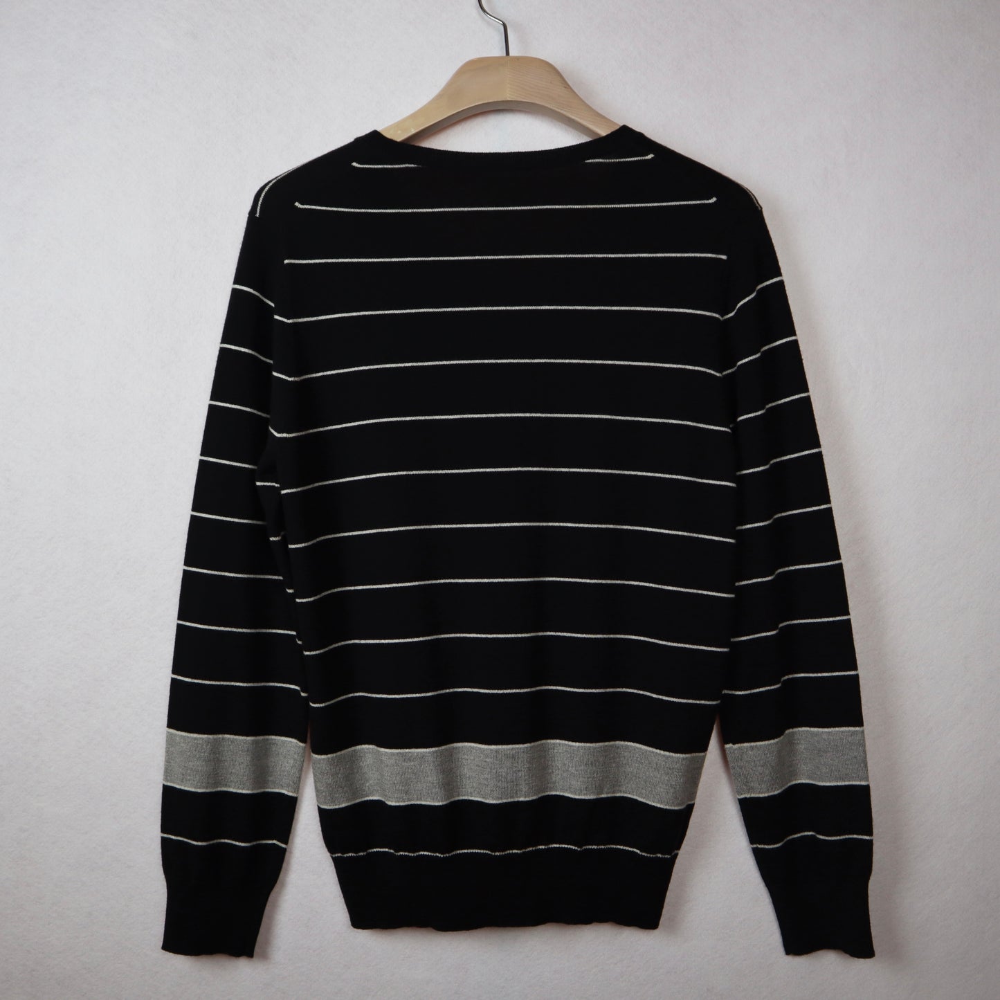 V-Neck Black Sweater with White Stripes