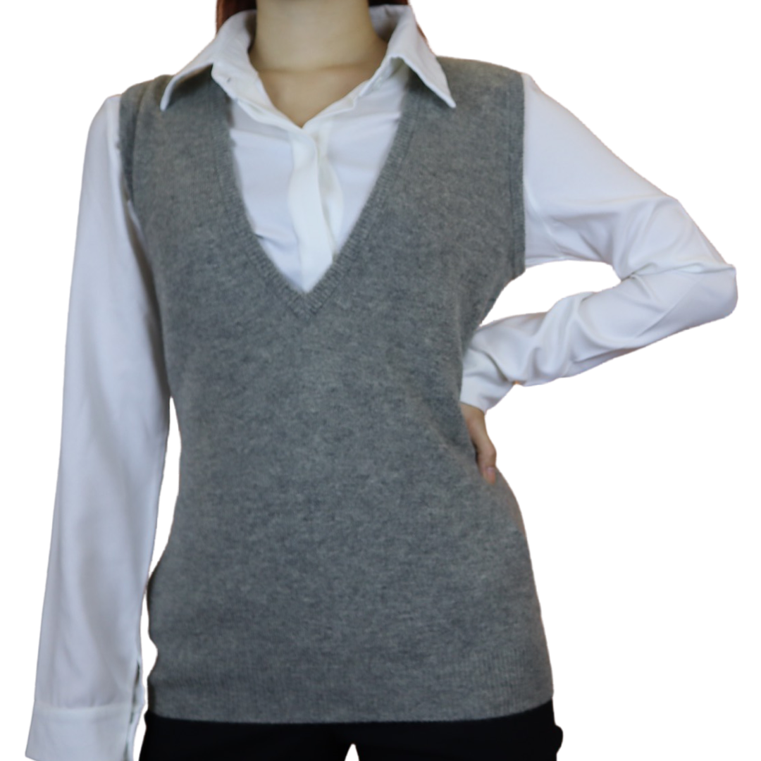 Deep V-Neck Grey Cashmere Vest