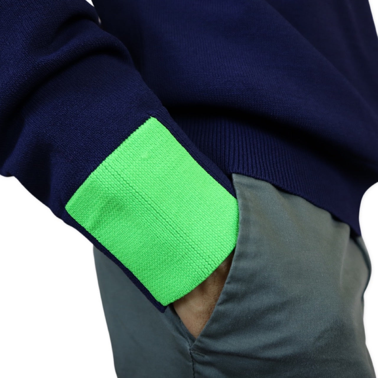 Navy Blue Sweater with Neon Green