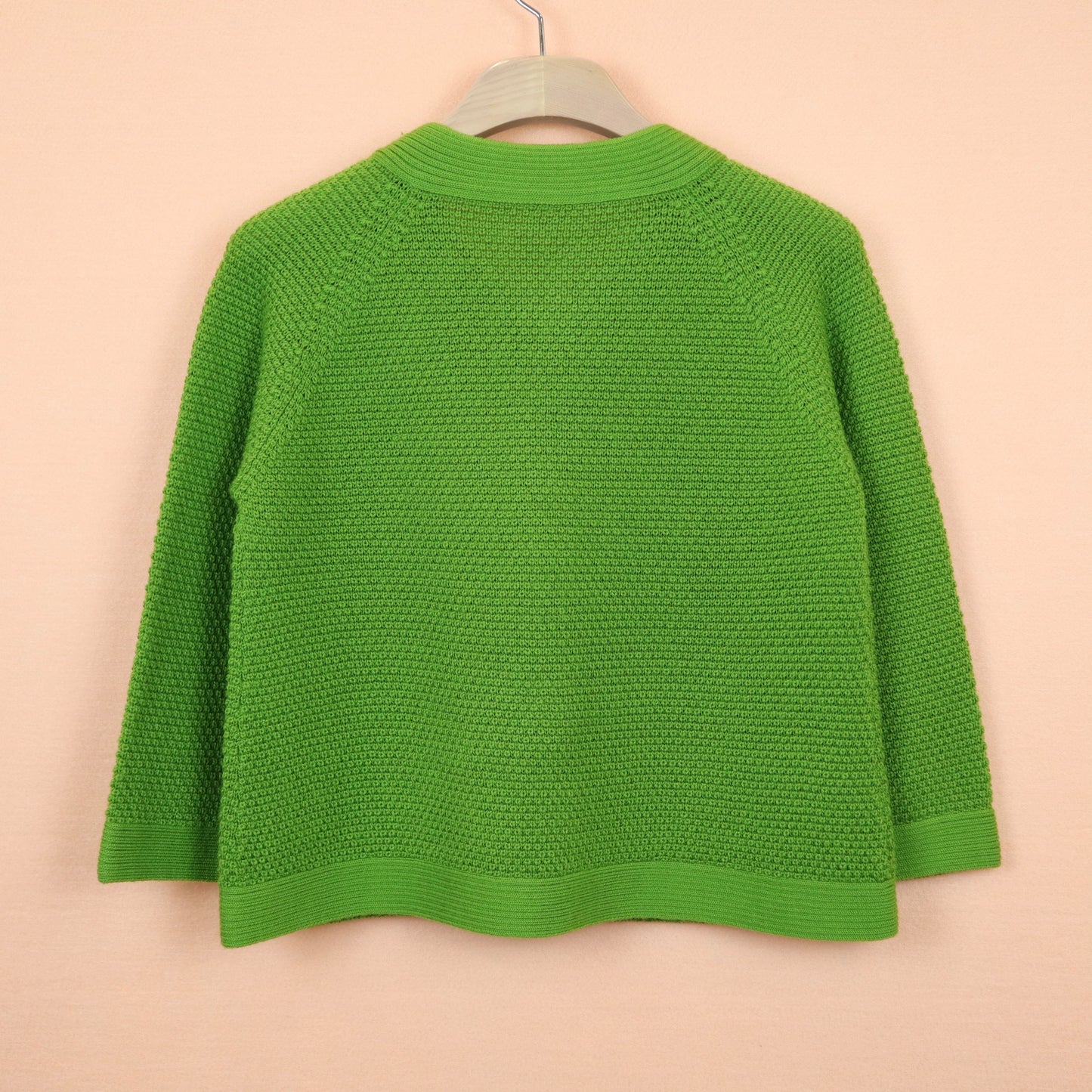 Green Cardigan with Yellow Buttons