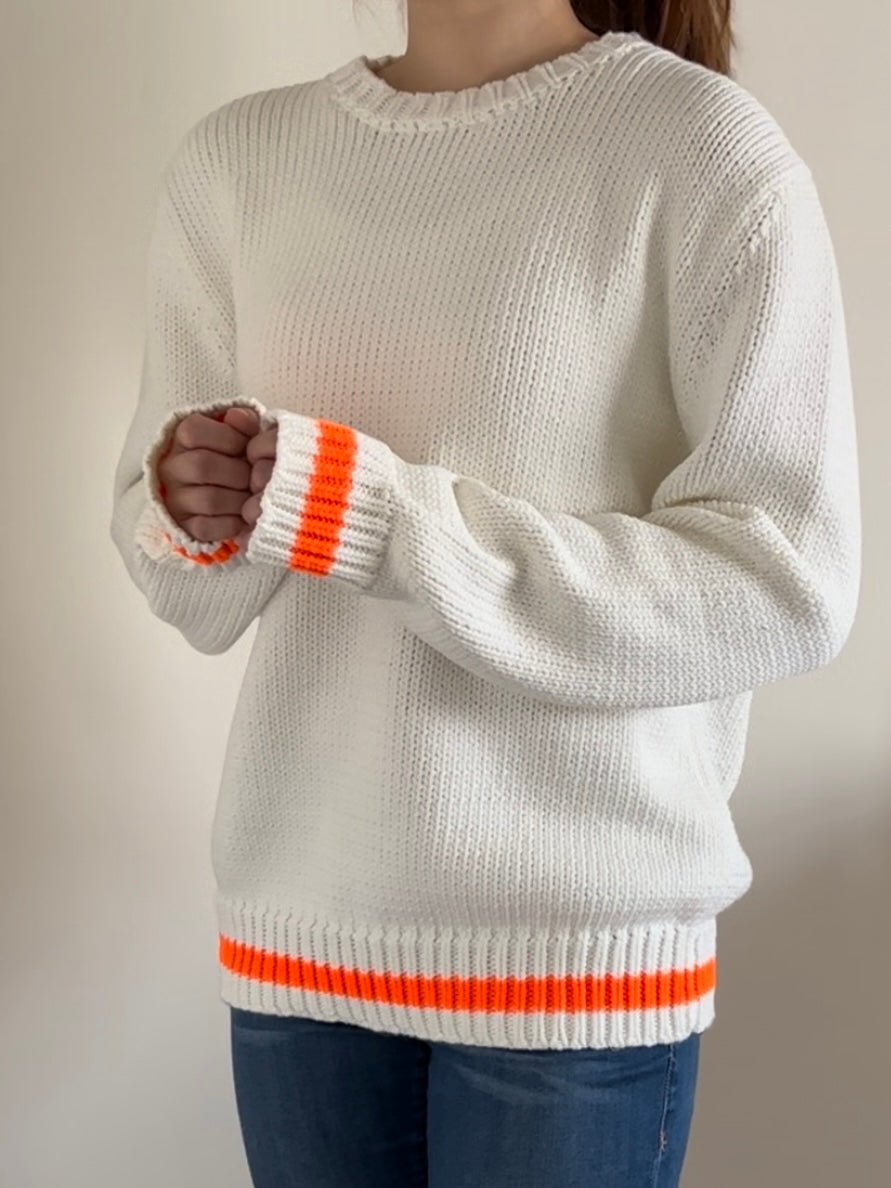 White Sweater with Orange Stripe Sweater