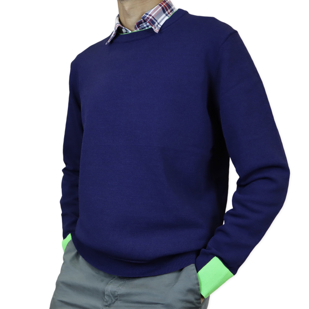 Navy Blue Sweater with Neon Green