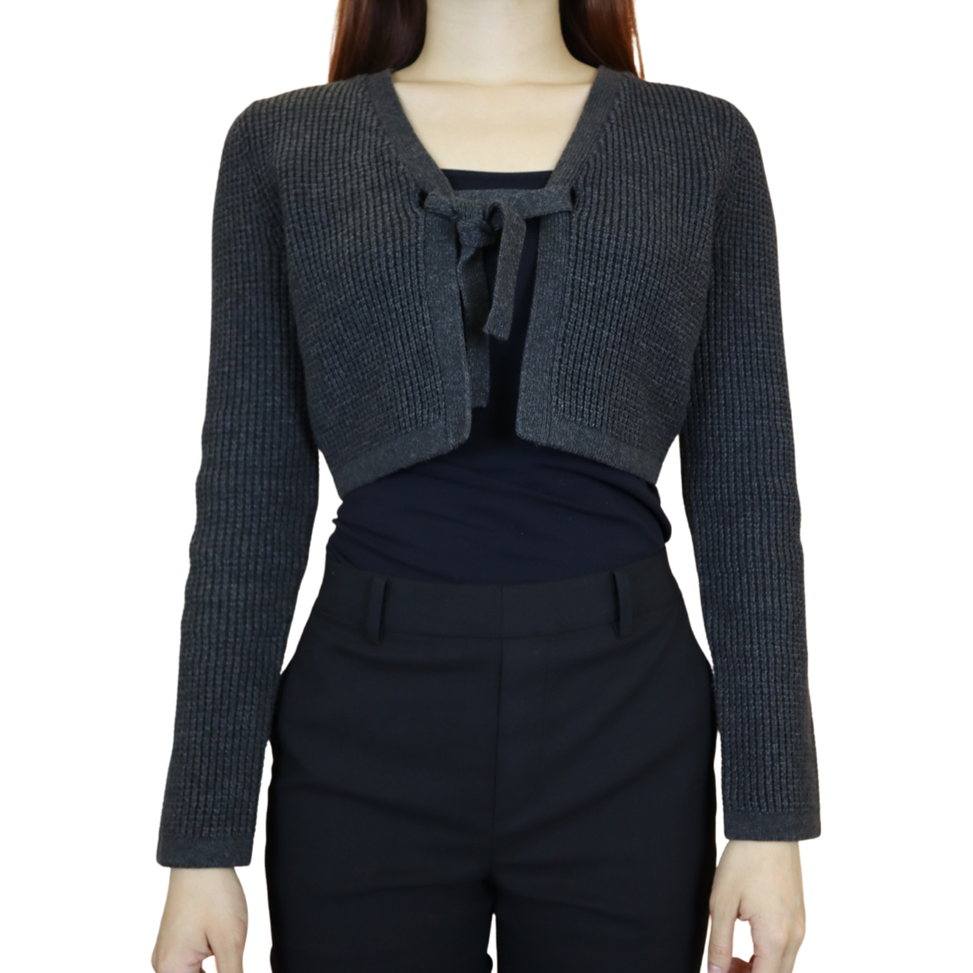 Dark Charcoal Ribbon Crop Cardigan