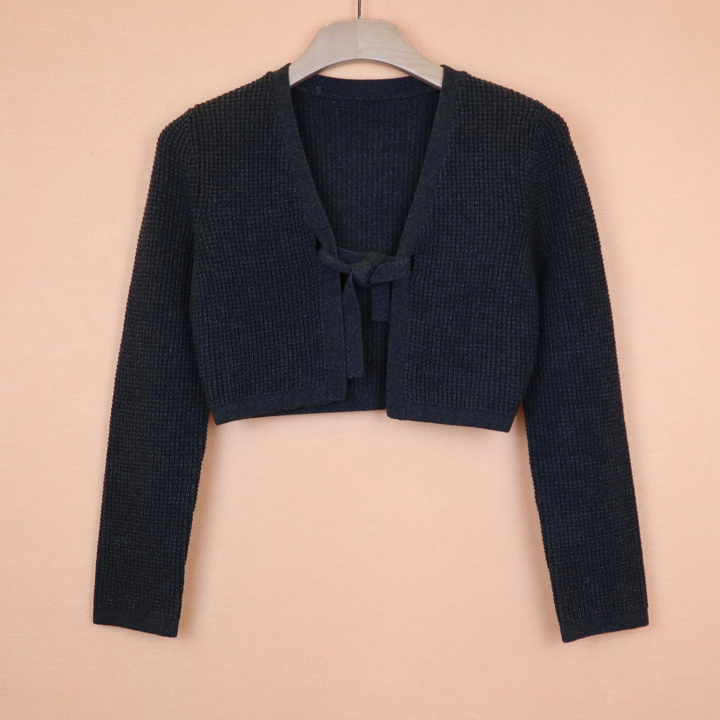 Dark Charcoal Ribbon Crop Cardigan