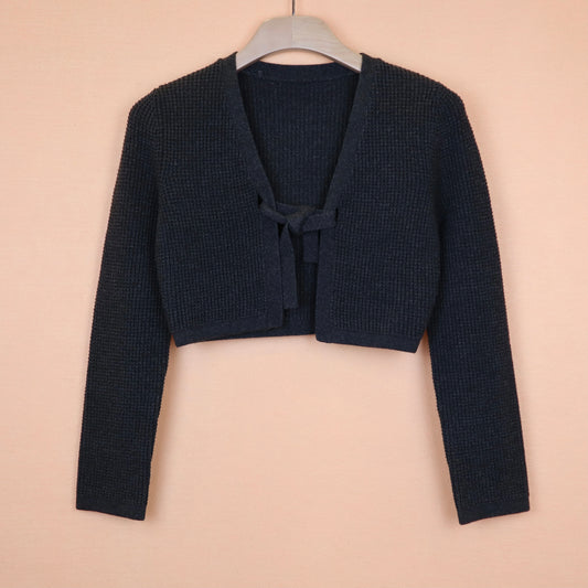 Dark Charcoal Ribbon Crop Cardigan