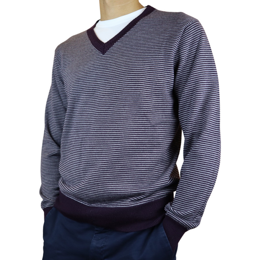 Dark Purple and Grey Striped Wool Sweater