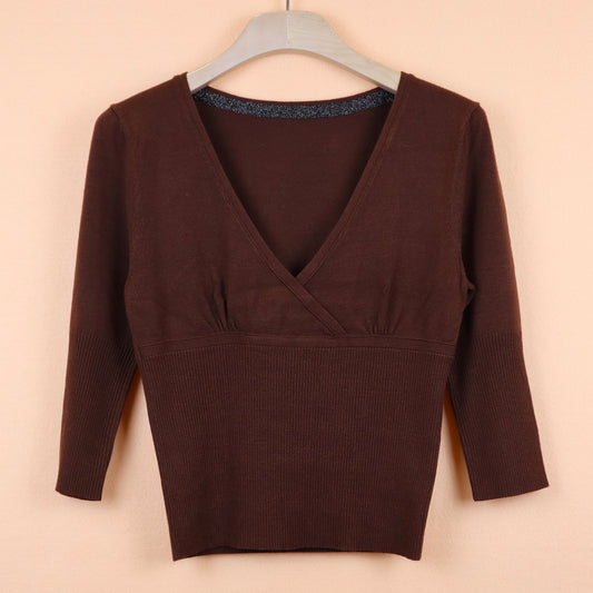 Amber Brown Deep V Top