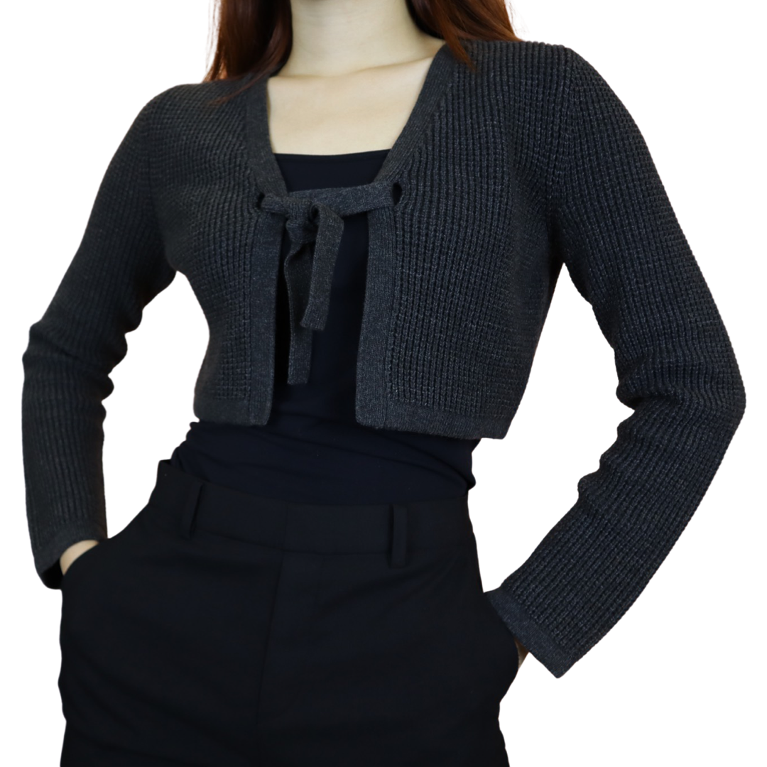 Dark Charcoal Ribbon Crop Cardigan