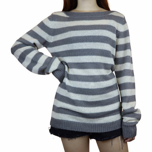 Mohair Grey and White Striped Sweater