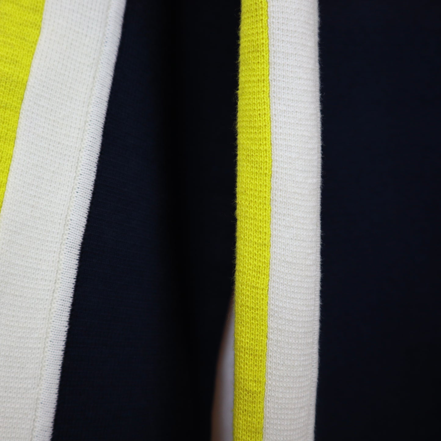 Dark Blue Sweater with Yellow and White Stripes