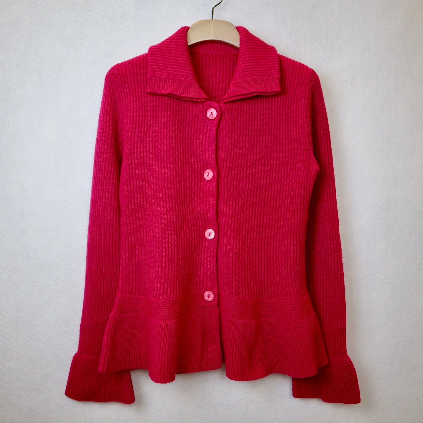 Red Pink Slim Fit Cardigan with Bell Shaped Sleeves