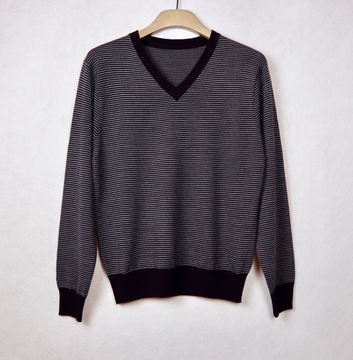 Dark Purple and Grey Striped Wool Sweater