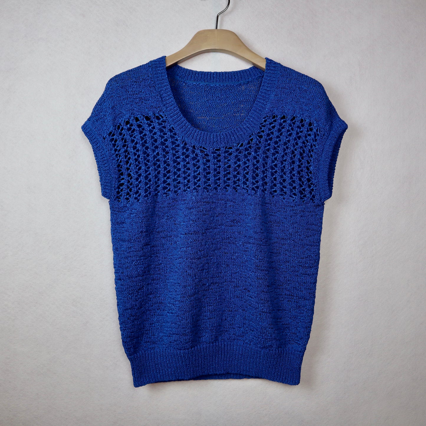 Blue Round-Neck Vest with Hole-Pattern