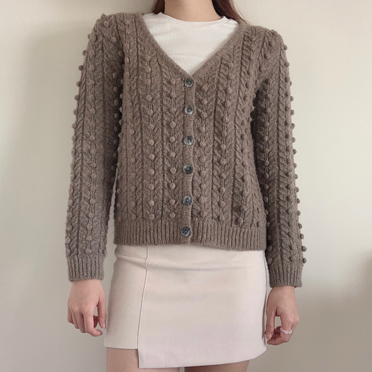 Brown Cardigan with Popcorn-Stitching