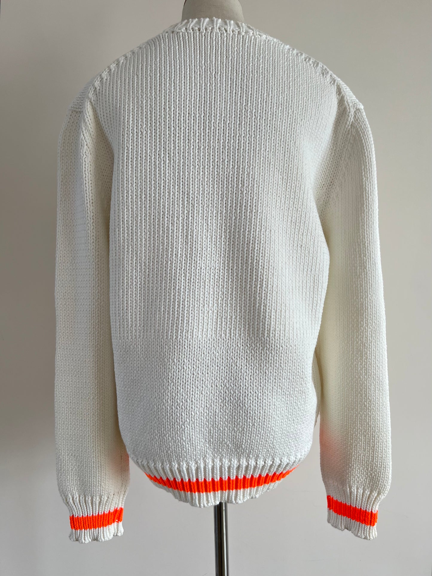 White Sweater with Orange Stripe Sweater