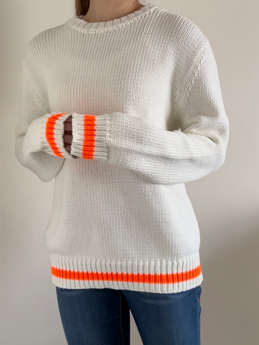 White Sweater with Orange Stripe Sweater