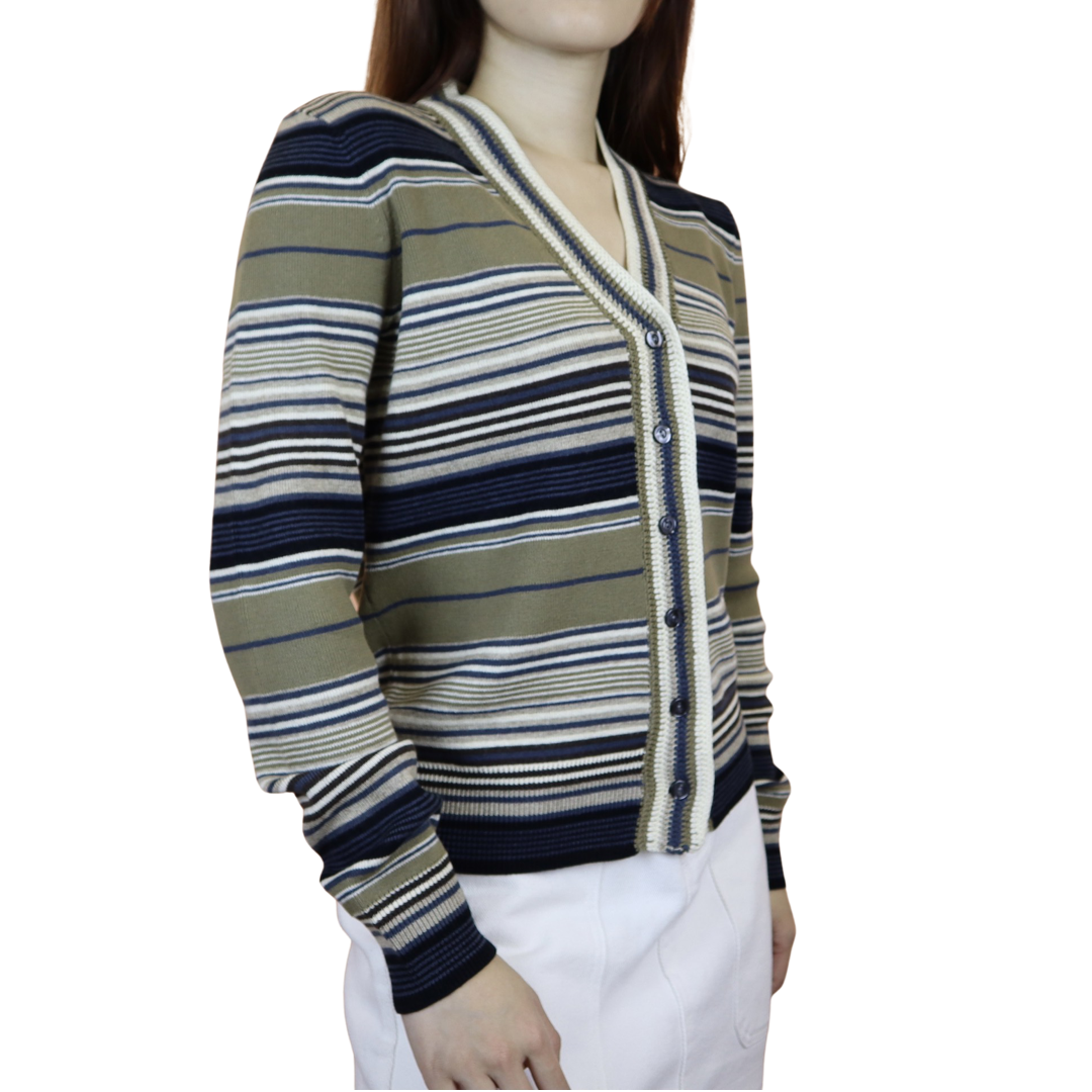 Olive Green Striped Wool Cardigan