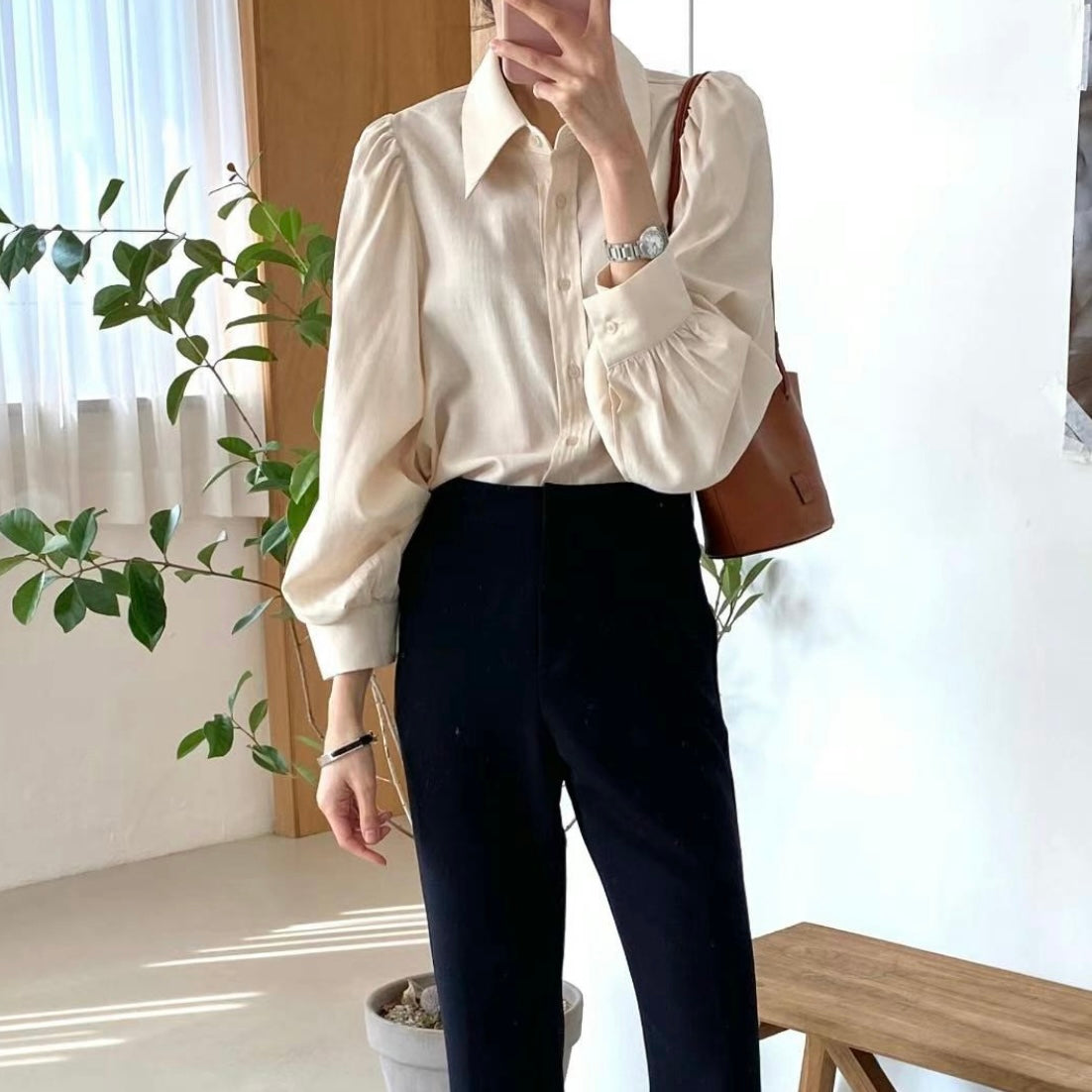 Puff-sleeve Blouse