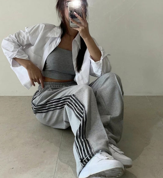 Grey Side-Striped Pants