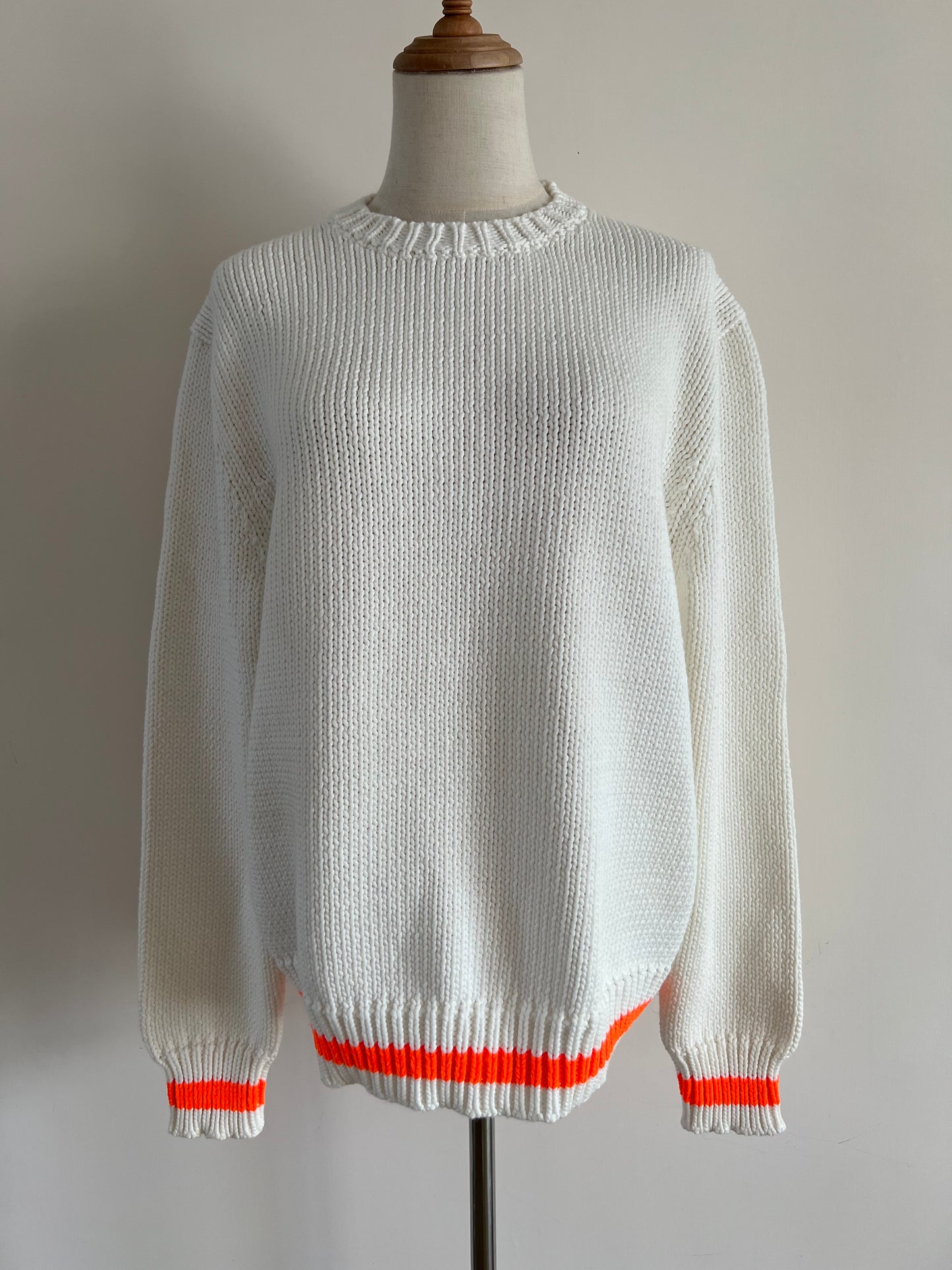 White Sweater with Orange Stripe Sweater