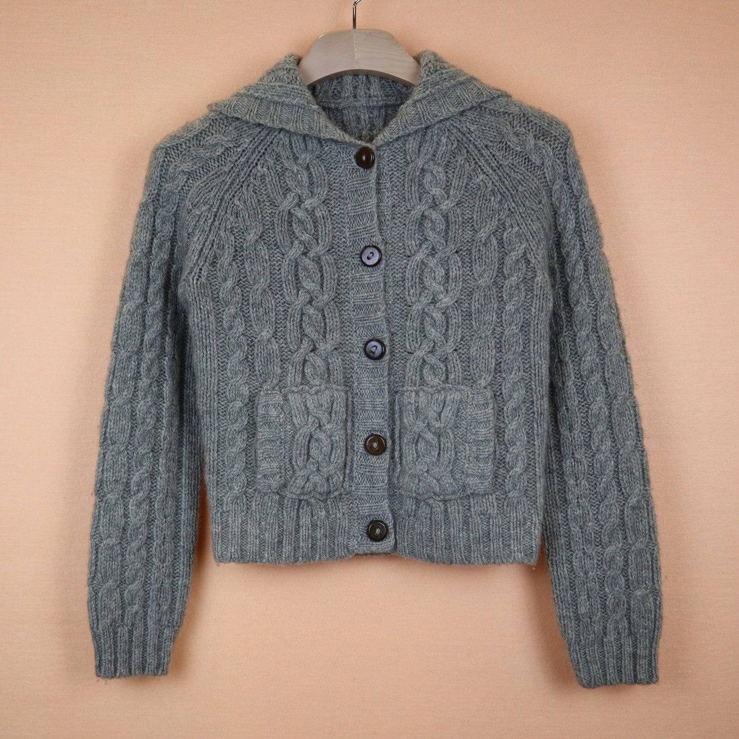 Light Grey Lambswool Cable-Knited Cardigan