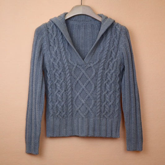 Grey V-Neck Cable Knit Sweater