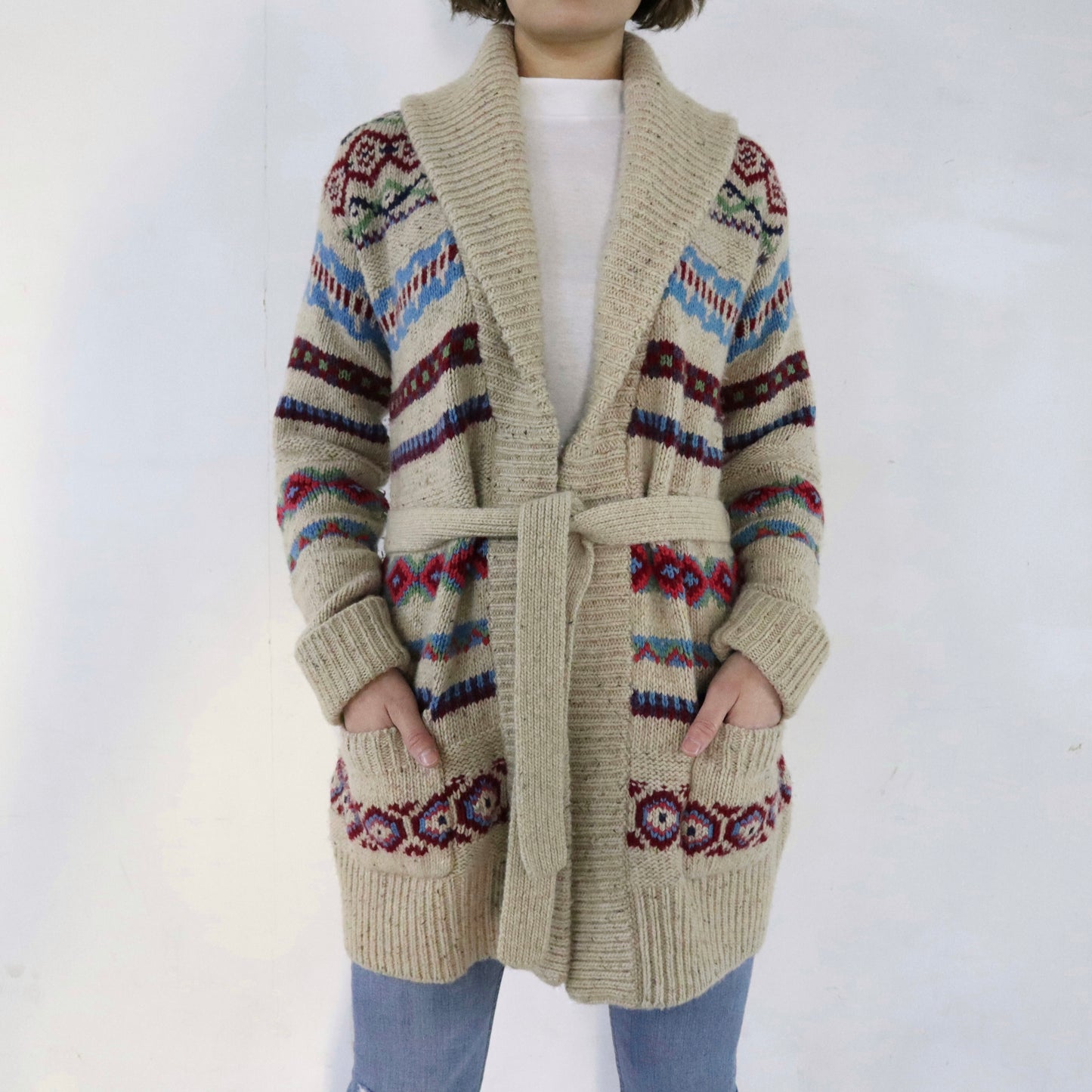 Beige Wool Belted Cardigan