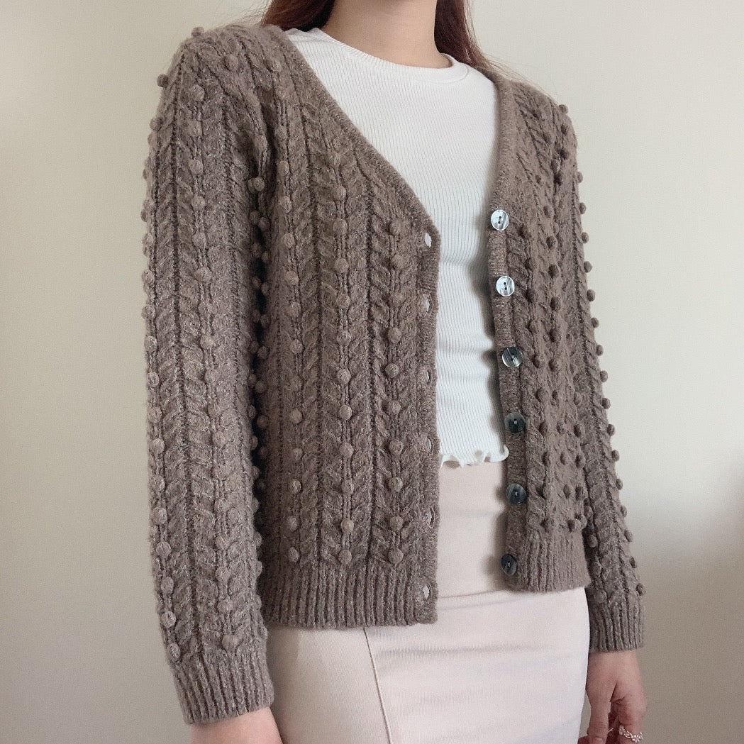 Brown Cardigan with Popcorn-Stitching