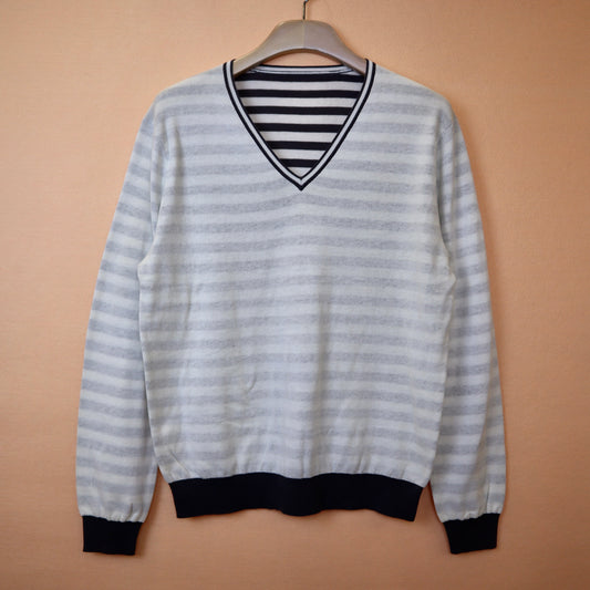 White Sweater wtih Grey Stripes