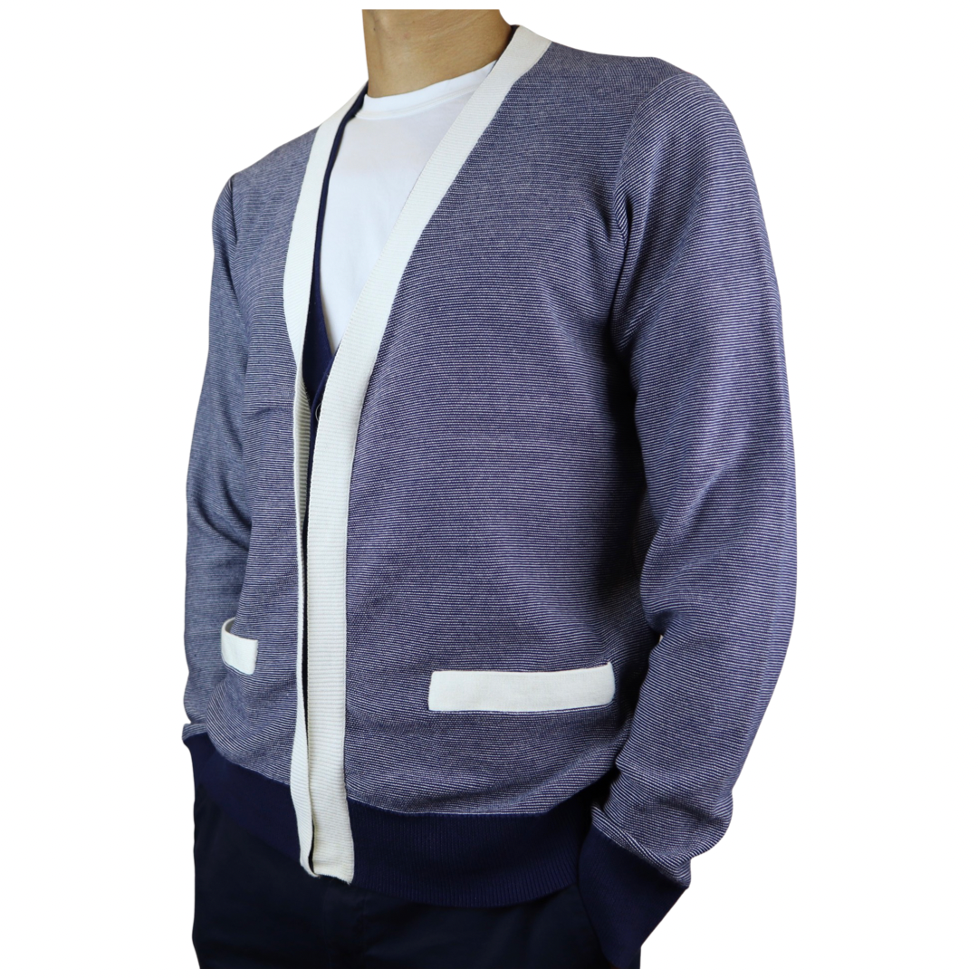 Navy Blue Cardigan with White Edges