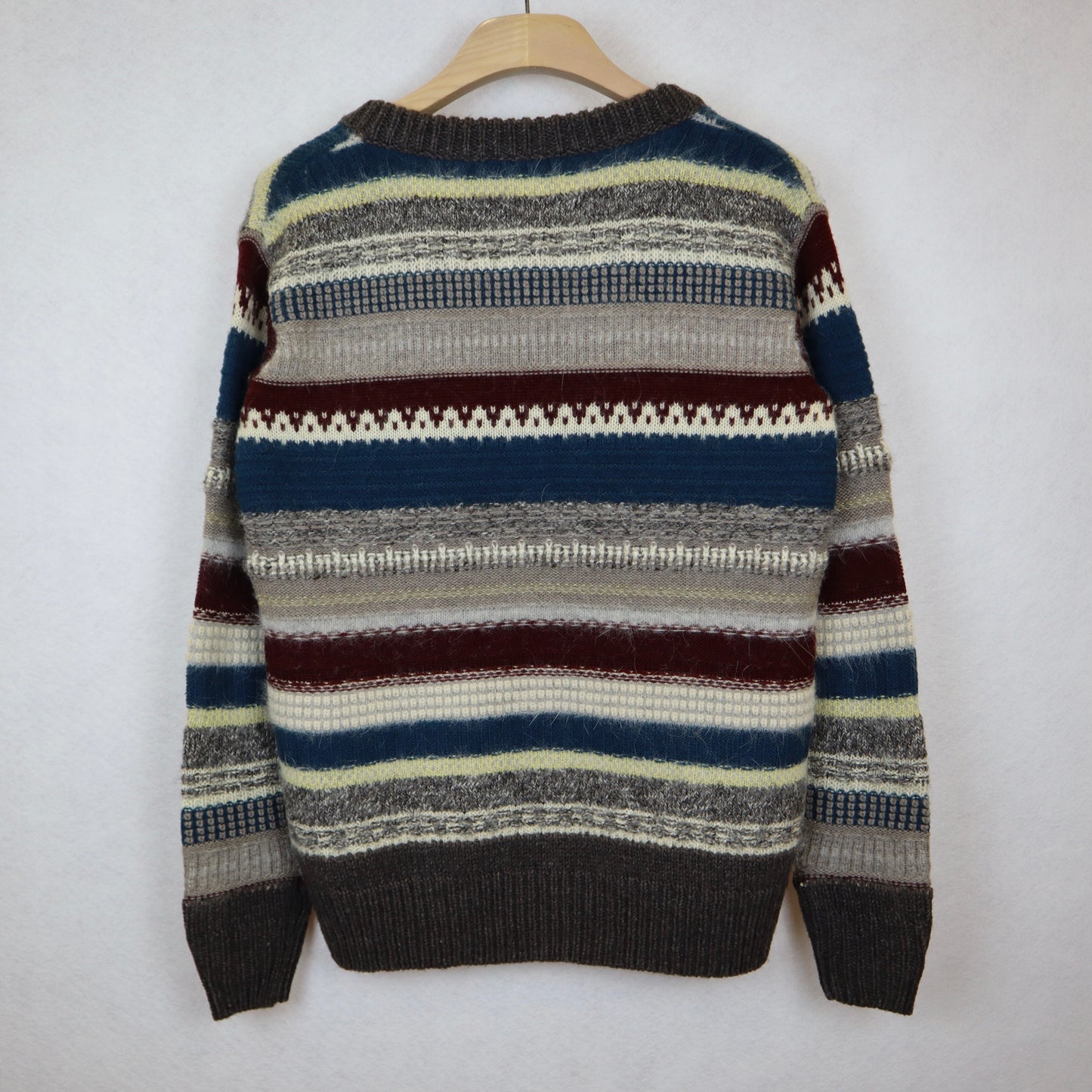 Winter Striped V-Neck Angora Wool Sweater