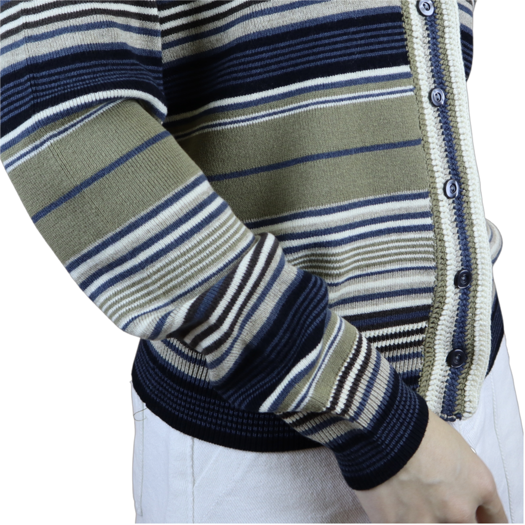 Olive Green Striped Wool Cardigan