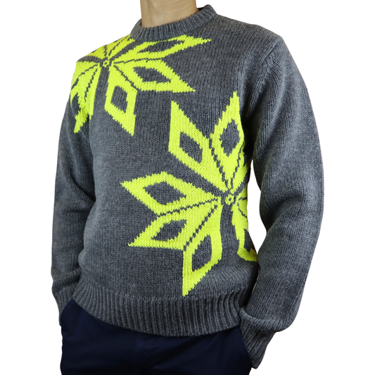 Grey Sweater with Yellow Snowflake Pattern