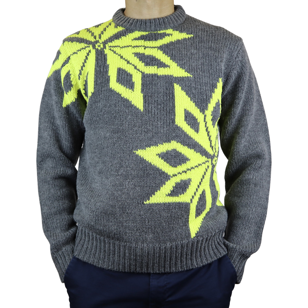 Grey Sweater with Yellow Snowflake Pattern